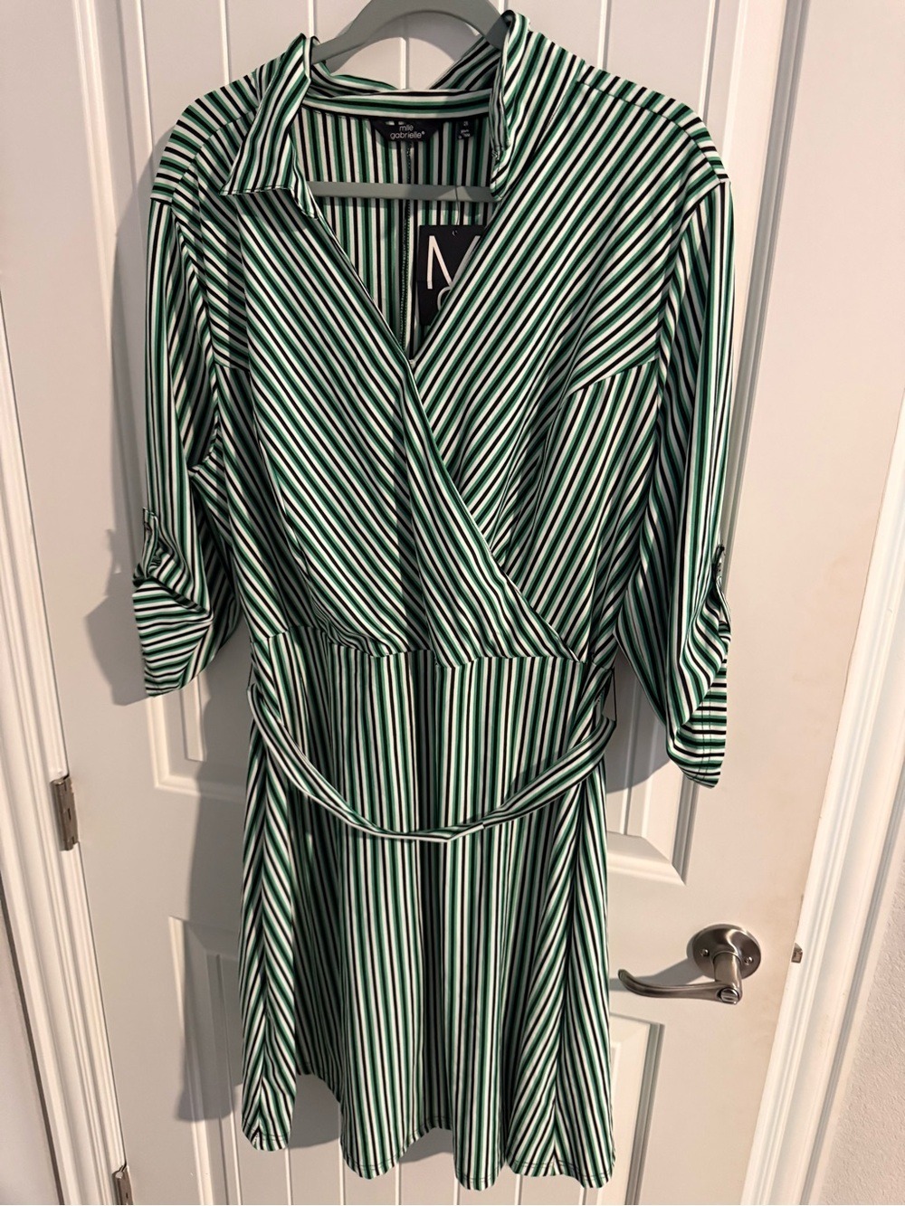 Mlle Gabrielle Striped Faux-Wrap Midi Dress — Women’s 2X — NWT